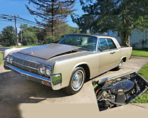 1963 Lincoln Continental with cutaway view of the engine.